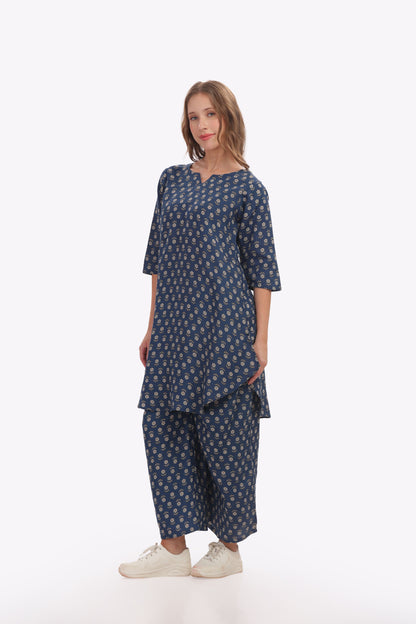 Blue Indigo Block-print Punjabi Co-ordset