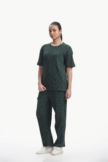 Green Floral print stretchable co-ordset