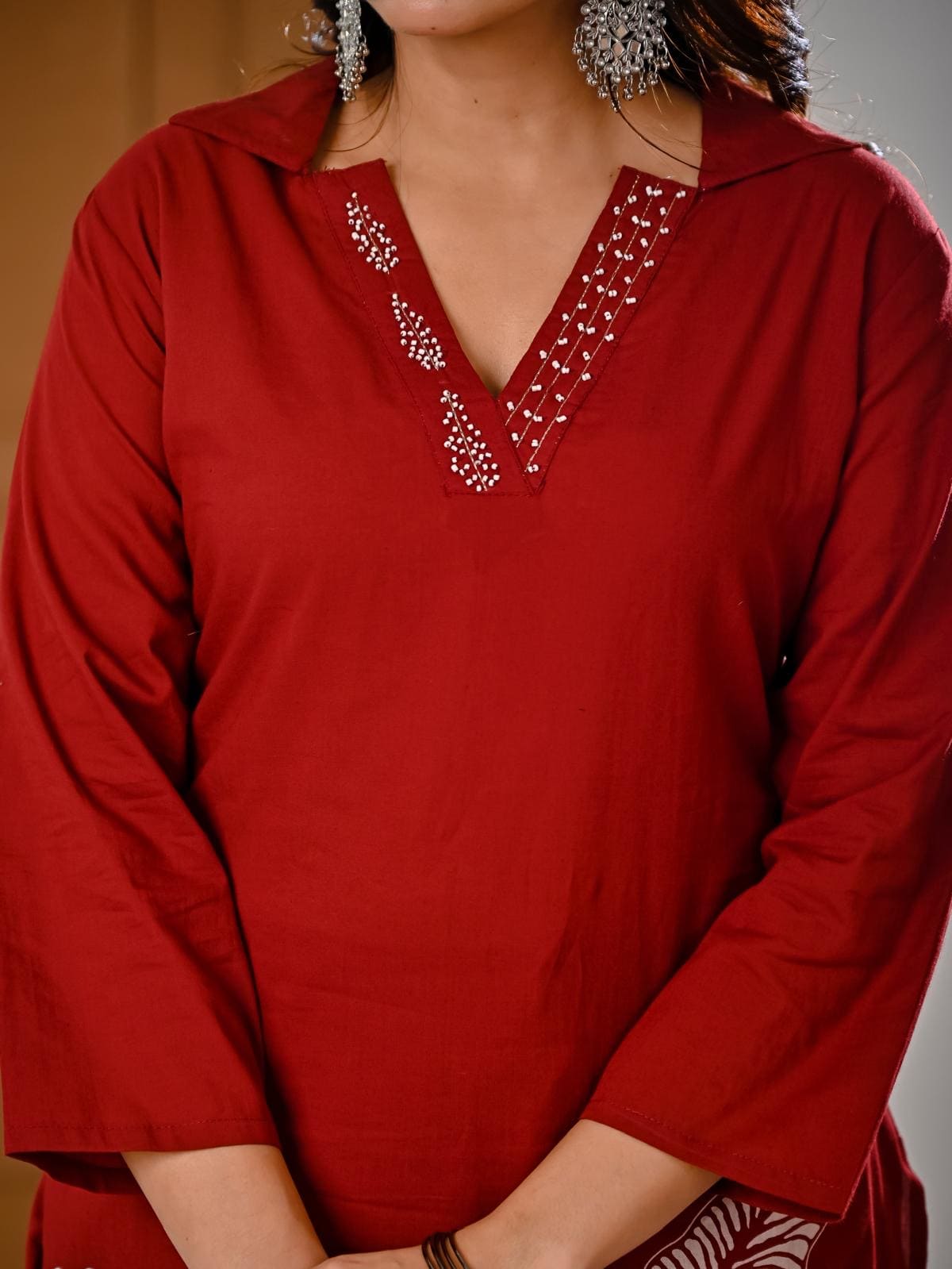 Maroon floral embroidery kurta set with Dupatta