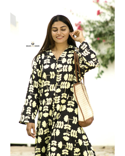 Black cream Floral Rajasthani pyjamaset