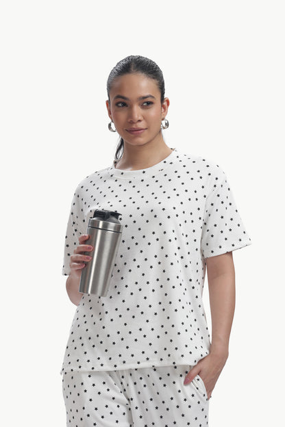 white star print stretchable co-ordset