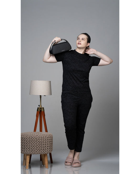 Matelasse Black Stretchable Co-ordset