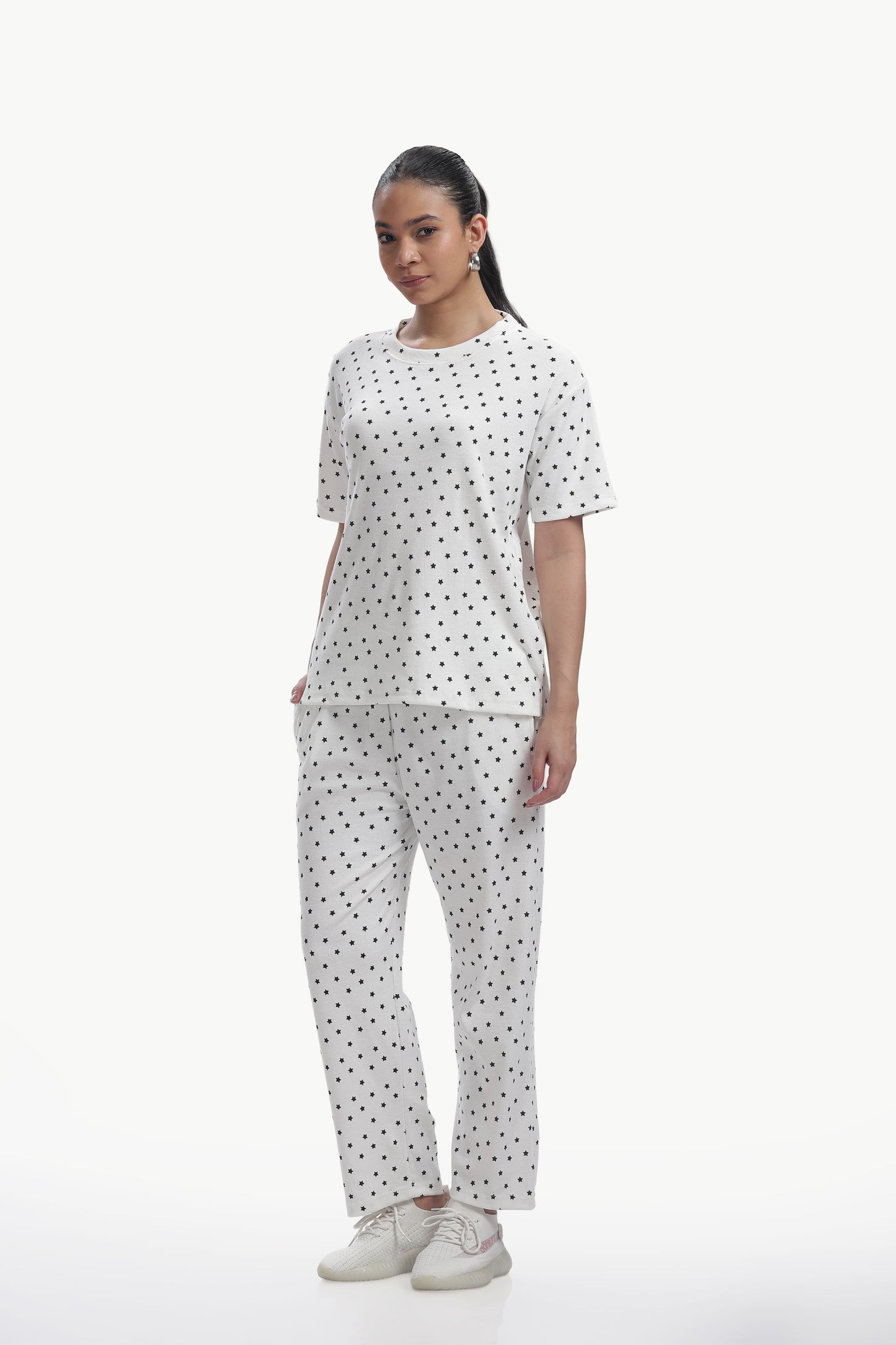 white star print stretchable co-ordset