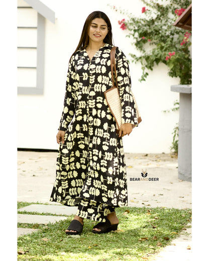 Black cream Floral Rajasthani pyjamaset