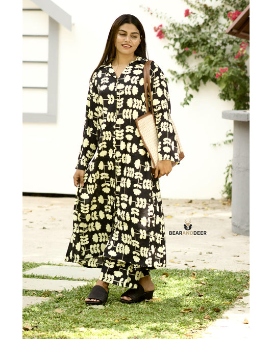 Black cream Floral Rajasthani pyjamaset
