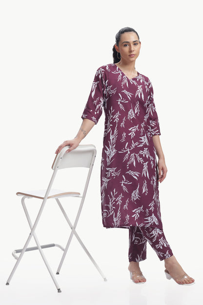 Maroon Muse Cotton Botanical Floral Printed Kurtaset