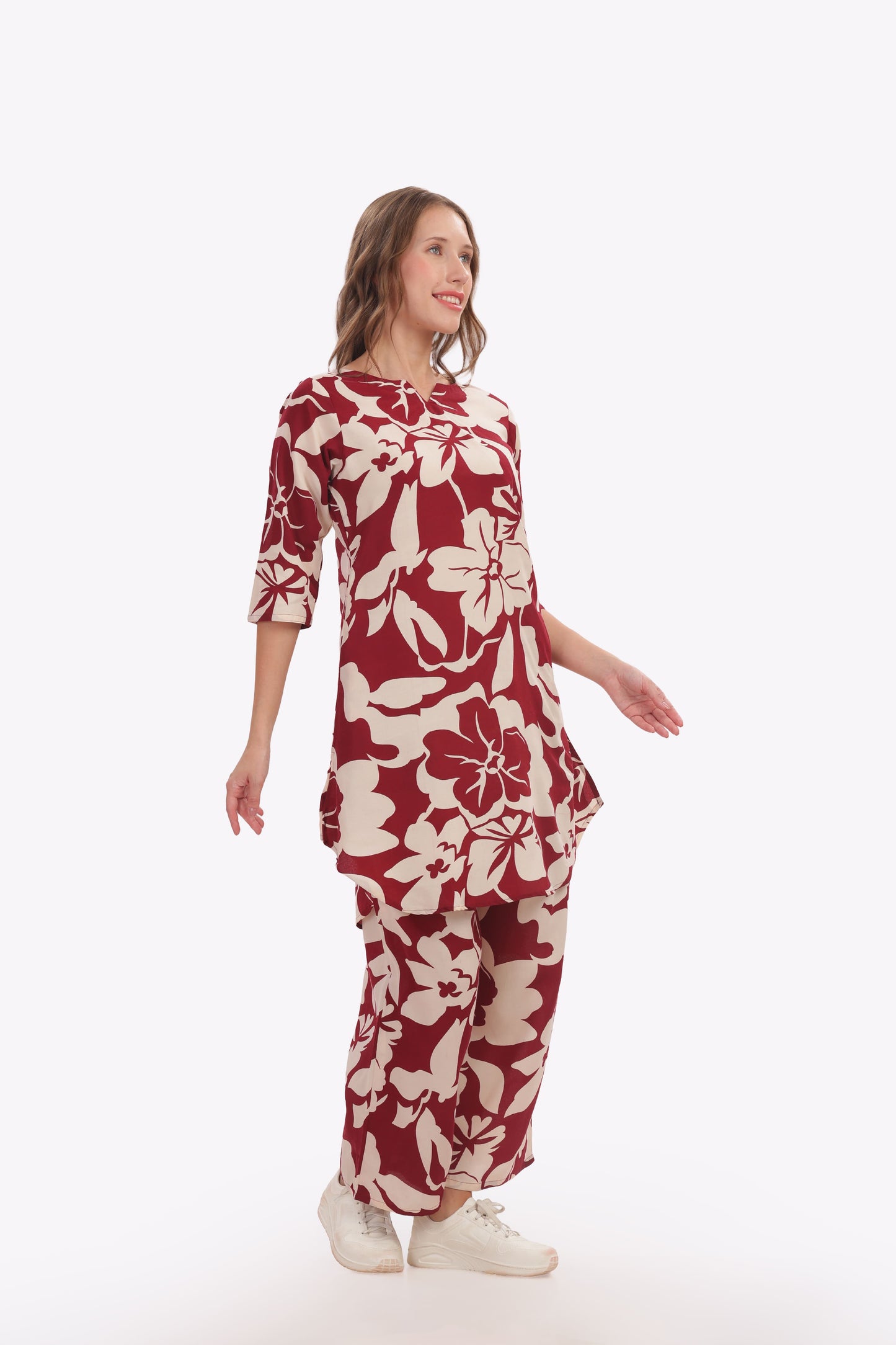 Maroon &Cream Floral Punjabi Co-ordset