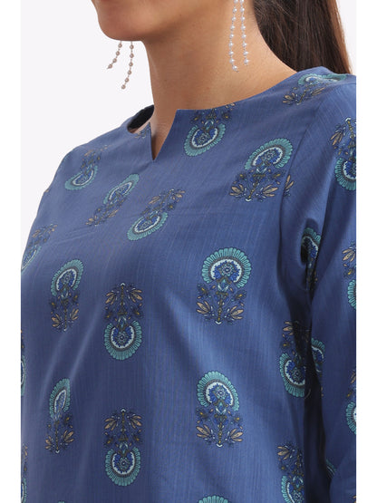 Blue Abstract Printed Punjabi Co-ordset