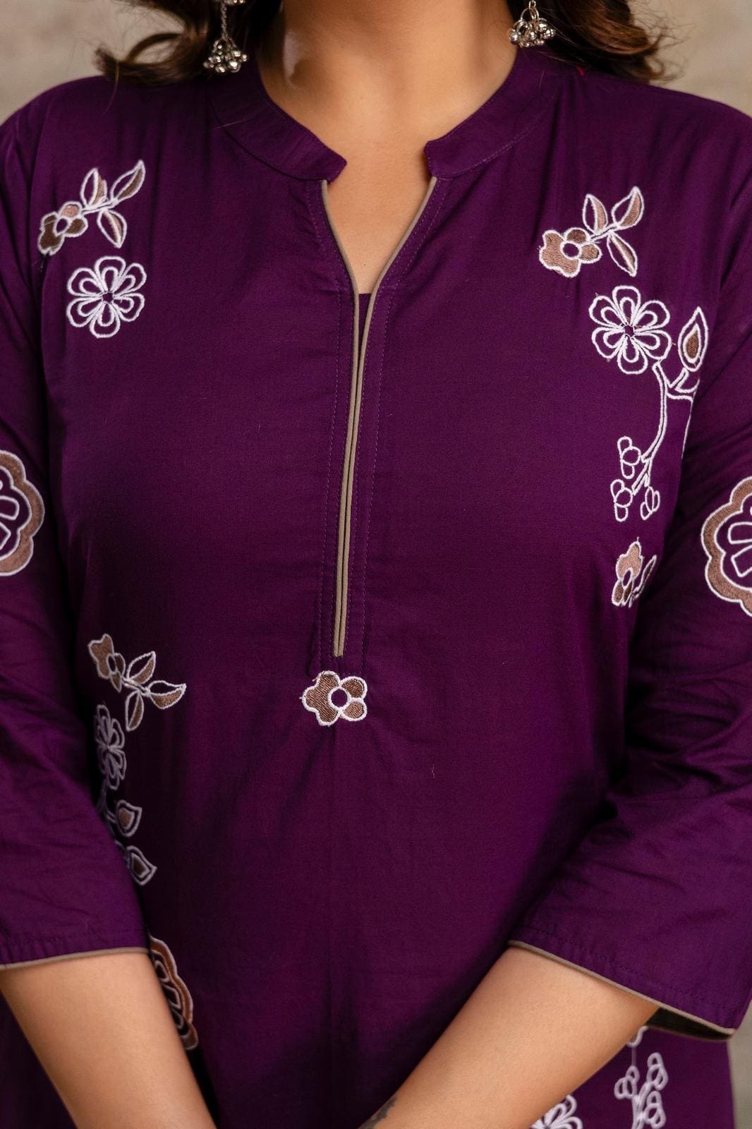 purple embroidered kurta set with Dupatta