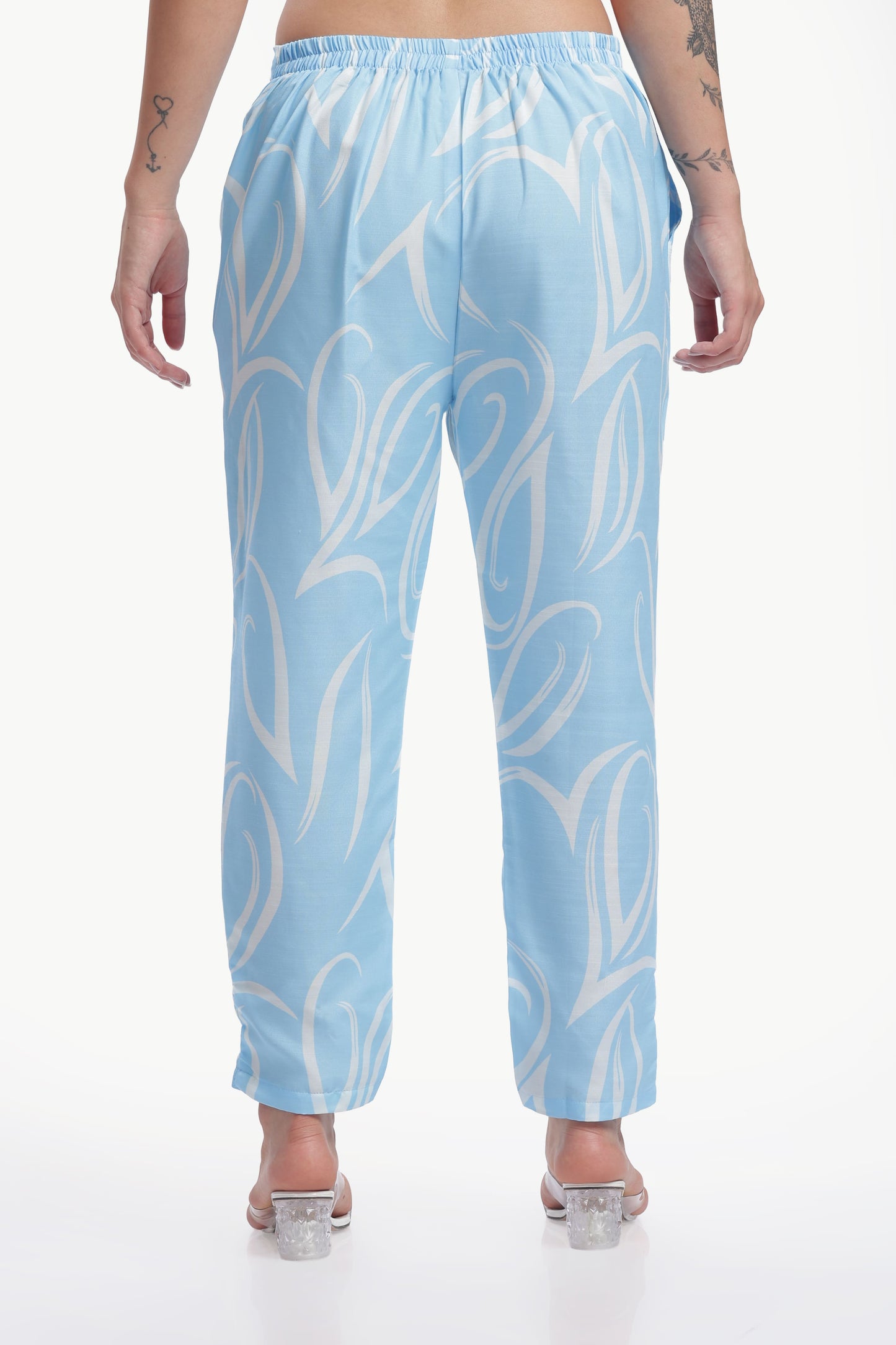 blue white printed kurta set