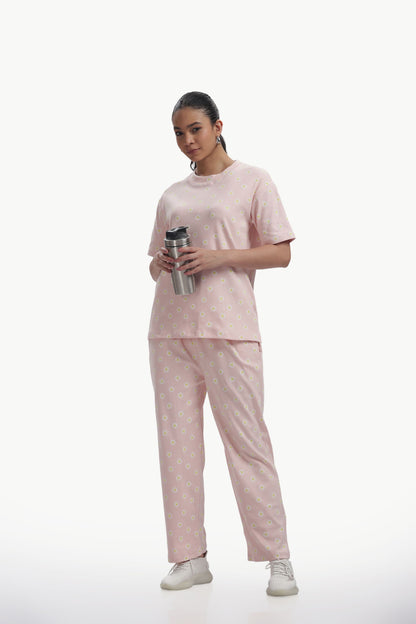 Baby pink Floral stretchable Co-ordset