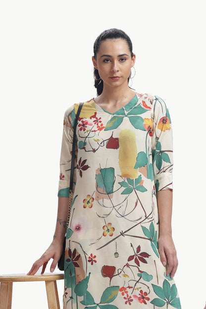 Cream Botanical Floral Kurta and pant set