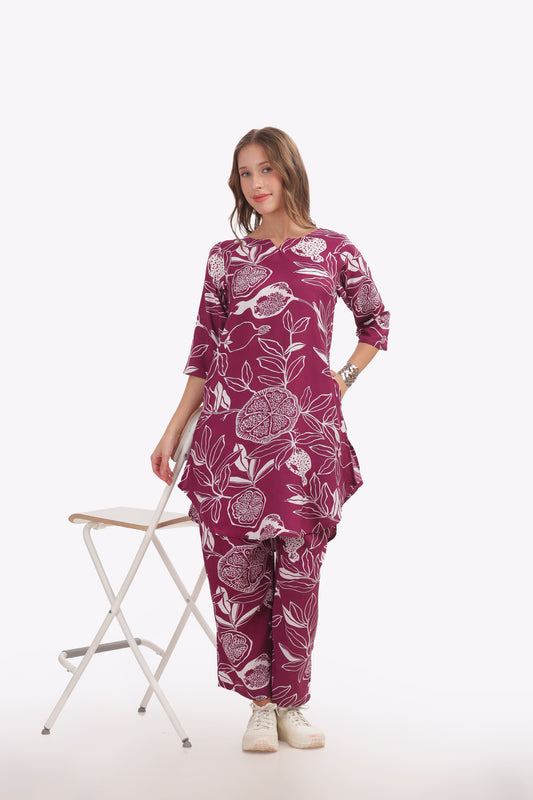 Maroon Pomegranate punjabi Co-ordset