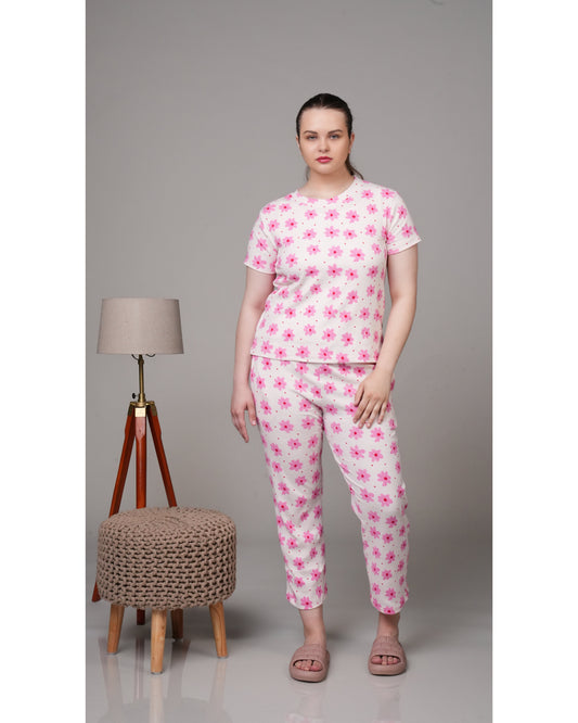 Pink Daisies On White Stretchable Co-Ordset