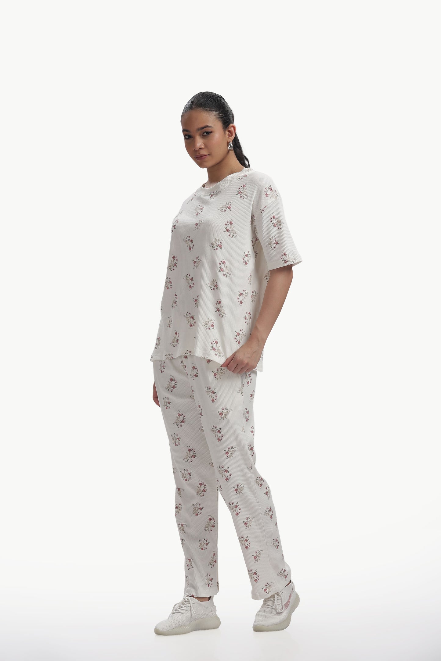 White Floral Stretchable Co-ordset
