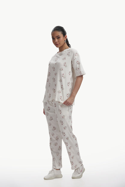White Floral Stretchable Co-ordset