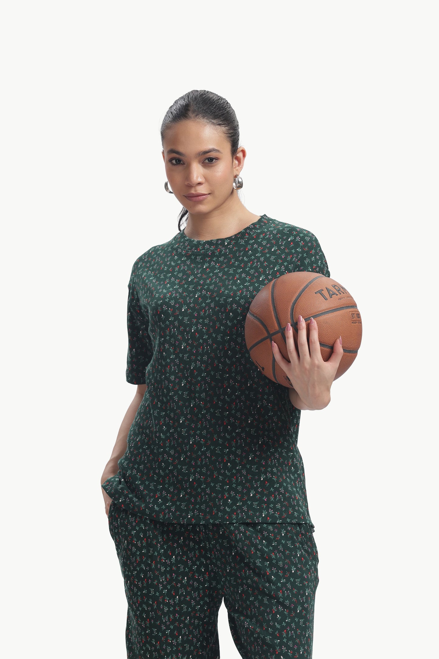Green Floral print stretchable co-ordset