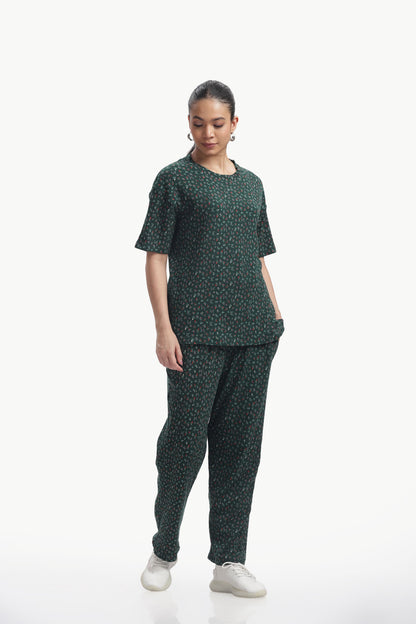 Green Floral print stretchable co-ordset