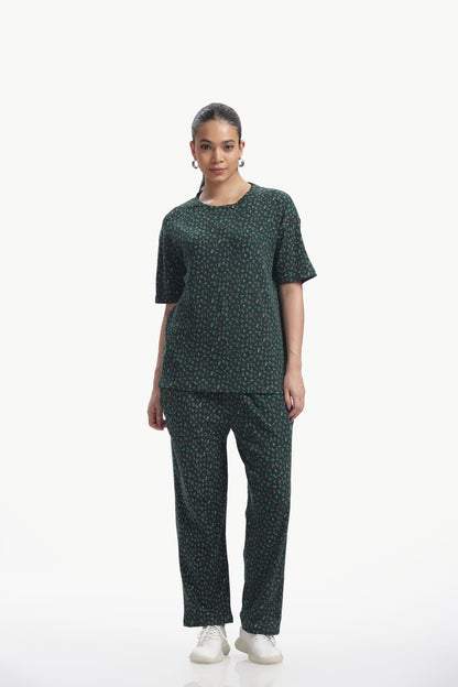 Green Floral print stretchable co-ordset