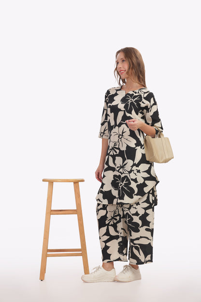 Black Floral punjabi Co-ordset