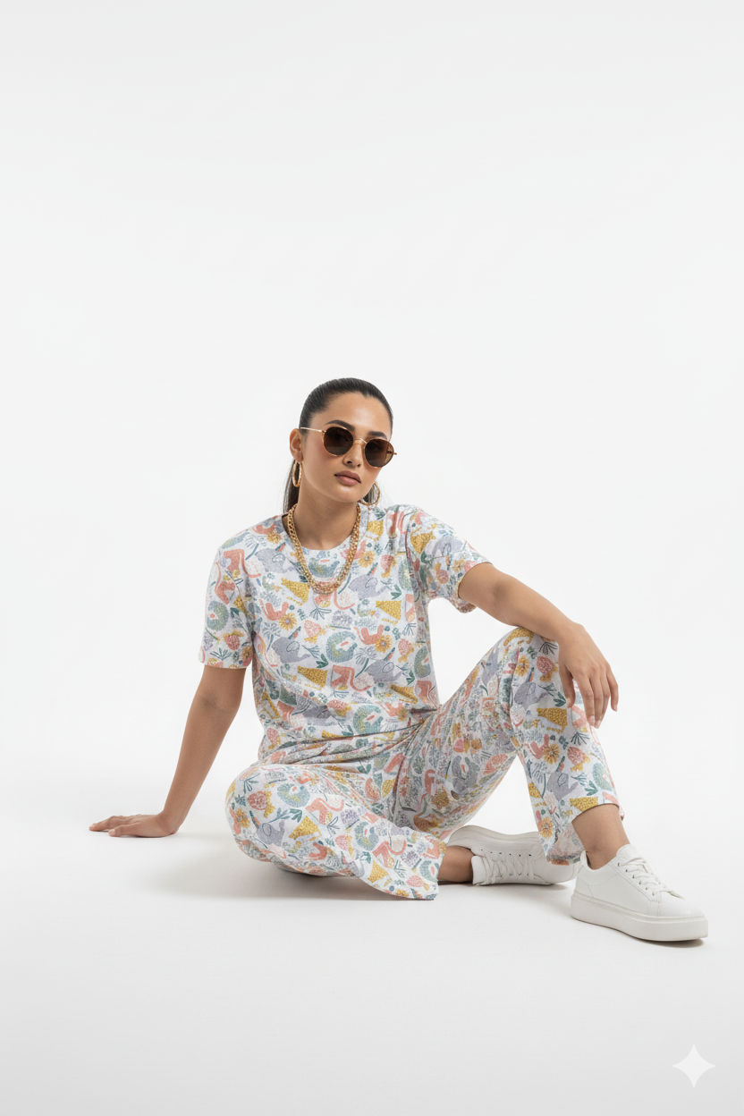 Pastel Garden Printed Stretchable co-ordset