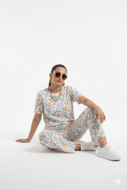 Pastel Garden Printed Stretchable co-ordset