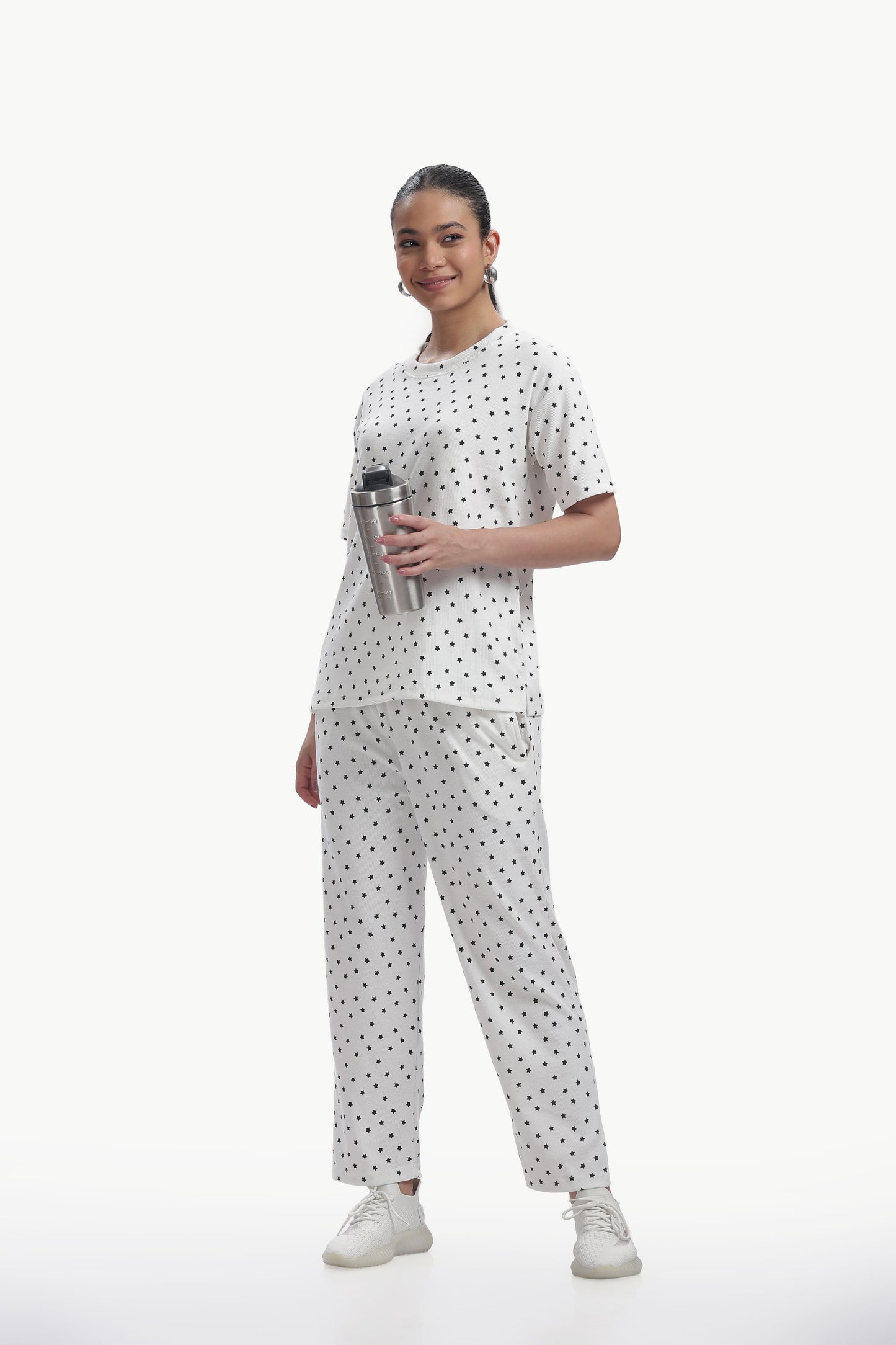 white star print stretchable co-ordset