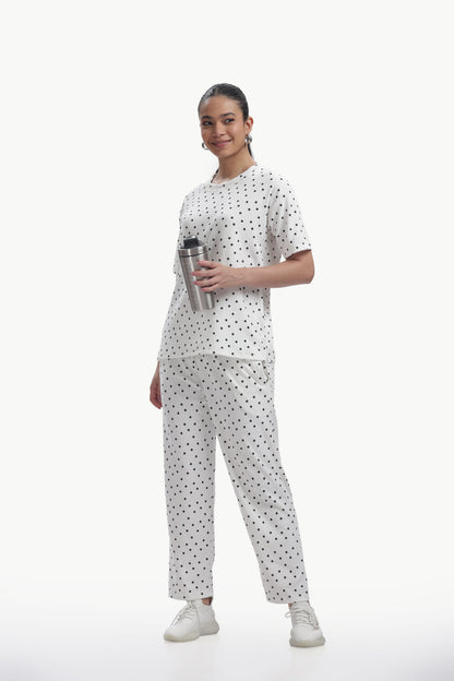 white star print stretchable co-ordset