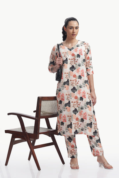 Peach Orchard Straight Kurta and Pant Set