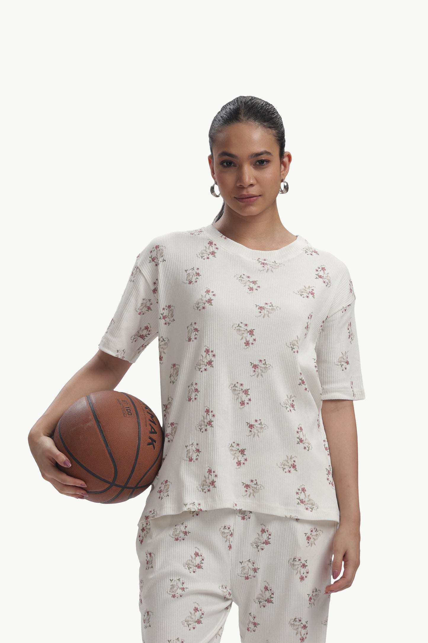 White Floral Stretchable Co-ordset