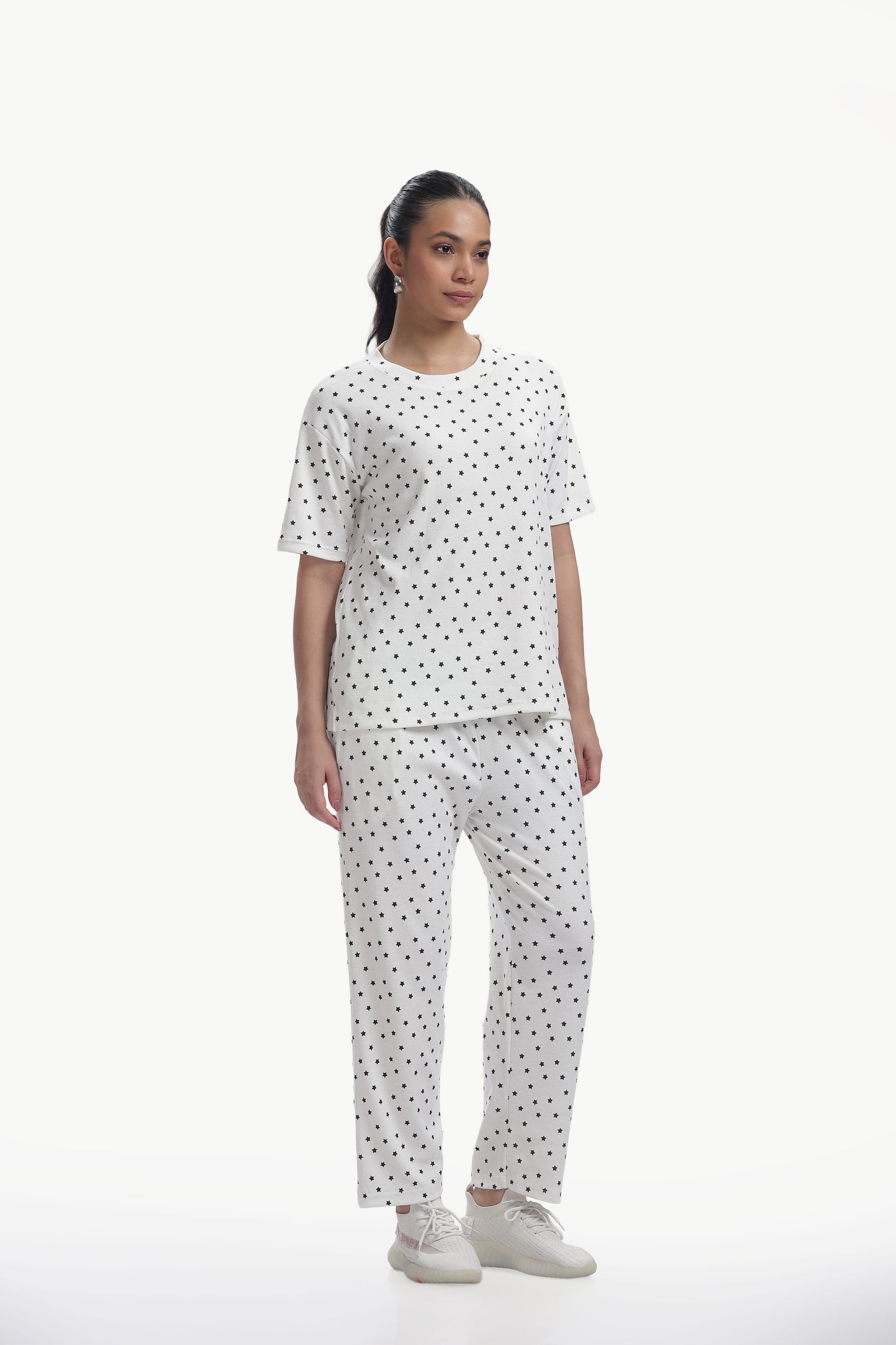 white star print stretchable co-ordset