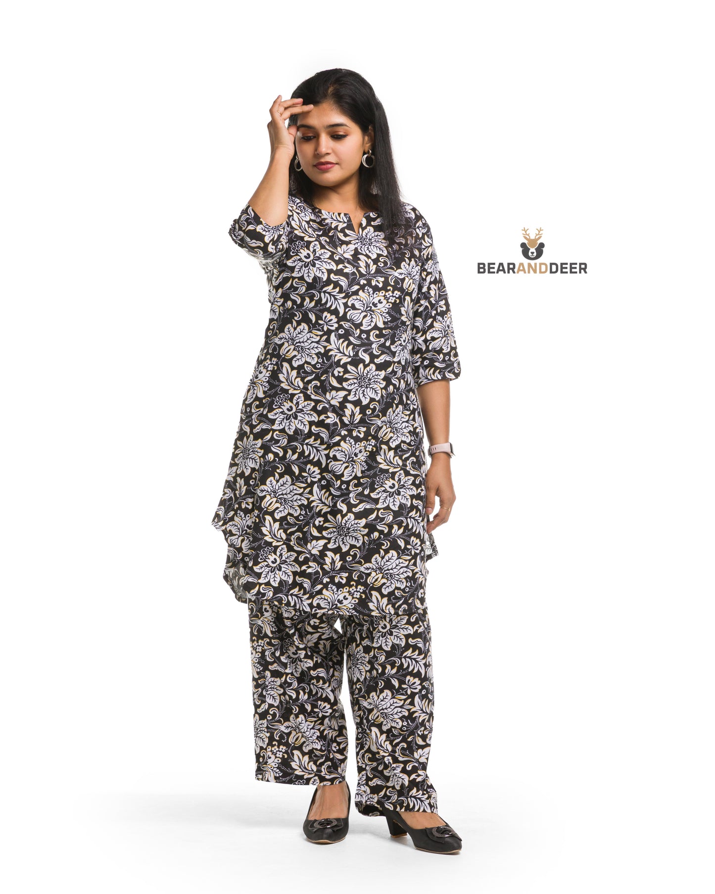 Fiore Black Floral Punjabi Co-ordset