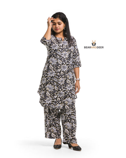 Fiore Black Floral Punjabi Co-ordset
