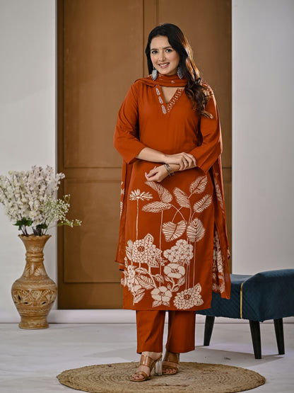 Ginger embroidery kurta set with Dupatta