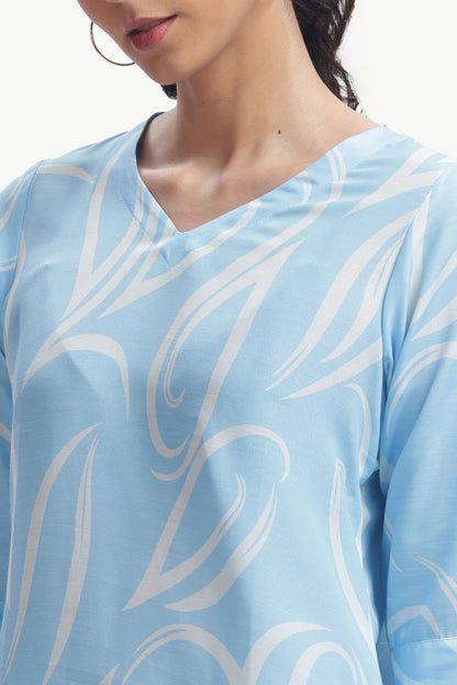 blue white printed kurta set