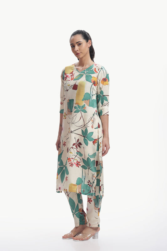Cream Botanical Floral Kurta and pant set