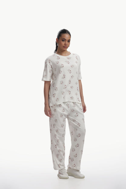 White Floral Stretchable Co-ordset