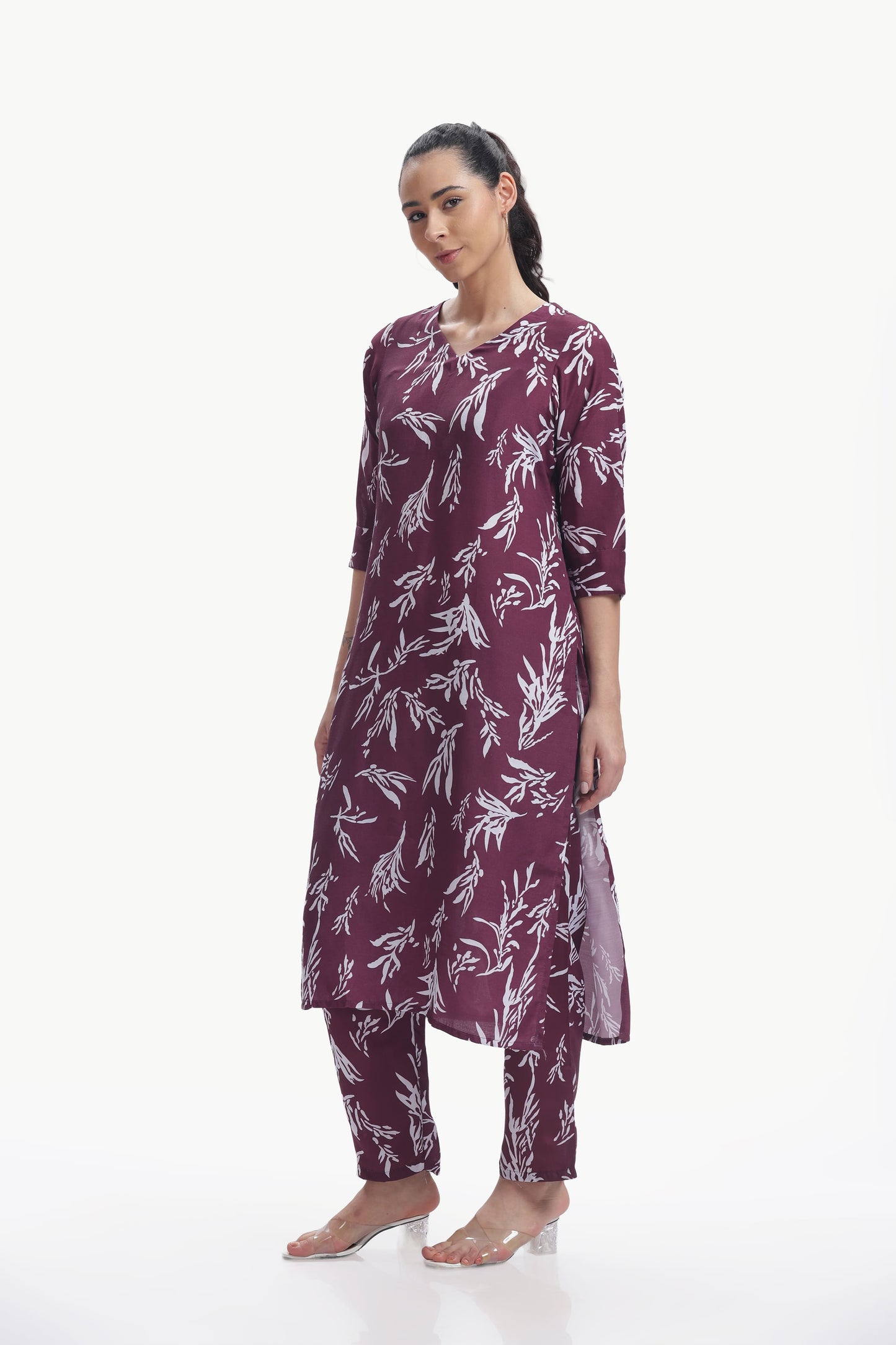 Maroon Muse Cotton Botanical Floral Printed Kurtaset