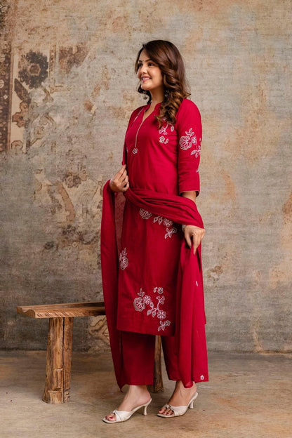 Stylish Red Embroidered COD Set with Dupatta