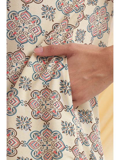 Cream Geometric punjabi Co-ord Set