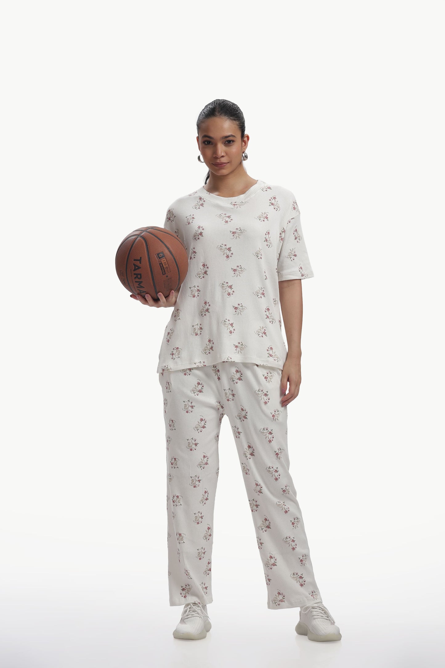 White Floral Stretchable Co-ordset