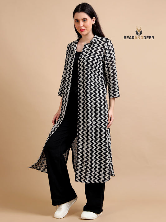 Black & Beige Open Long Shrug