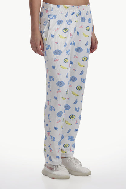 white Fruit print stretchable co-ordset