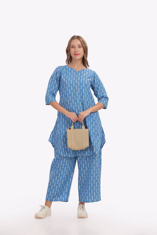 Blue Ikat Printed punjabi Co-ord Set