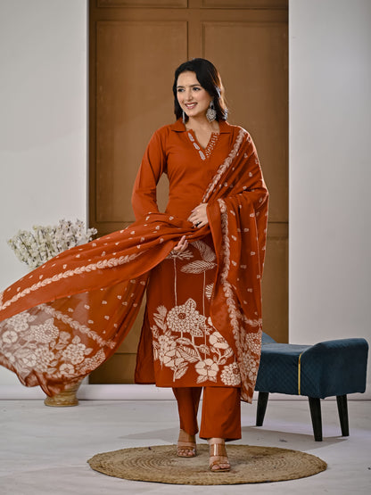 Ginger embroidery kurta set with Dupatta