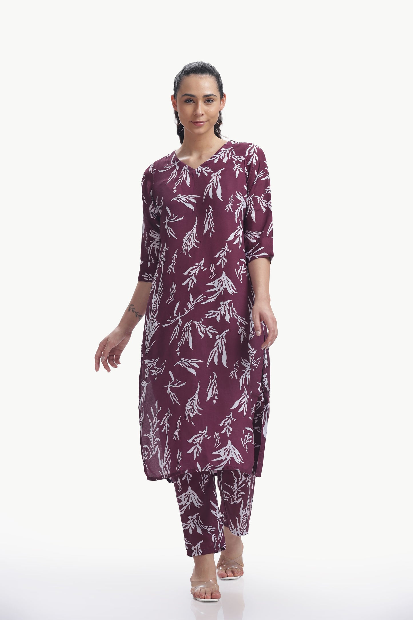 Maroon Muse Cotton Botanical Floral Printed Kurtaset