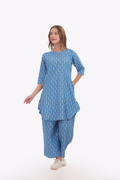 Blue Ikat Printed punjabi Co-ord Set