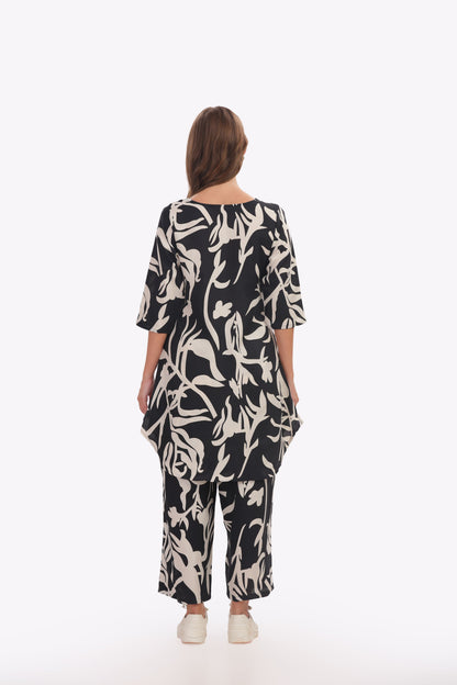 black and white abstract print punjabi co-ordset