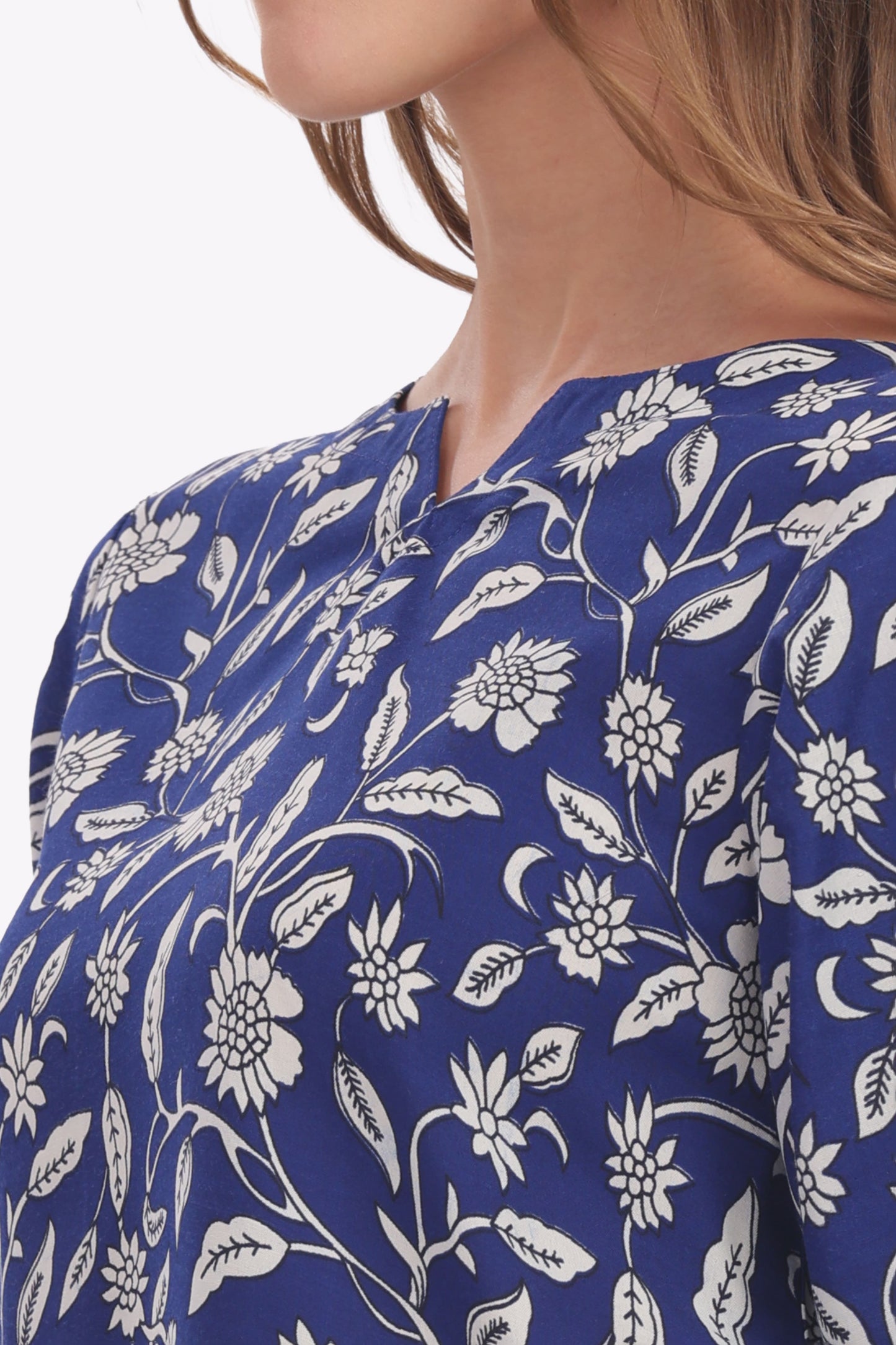 Navy Blue & White Floral Punjabi Co-ordset