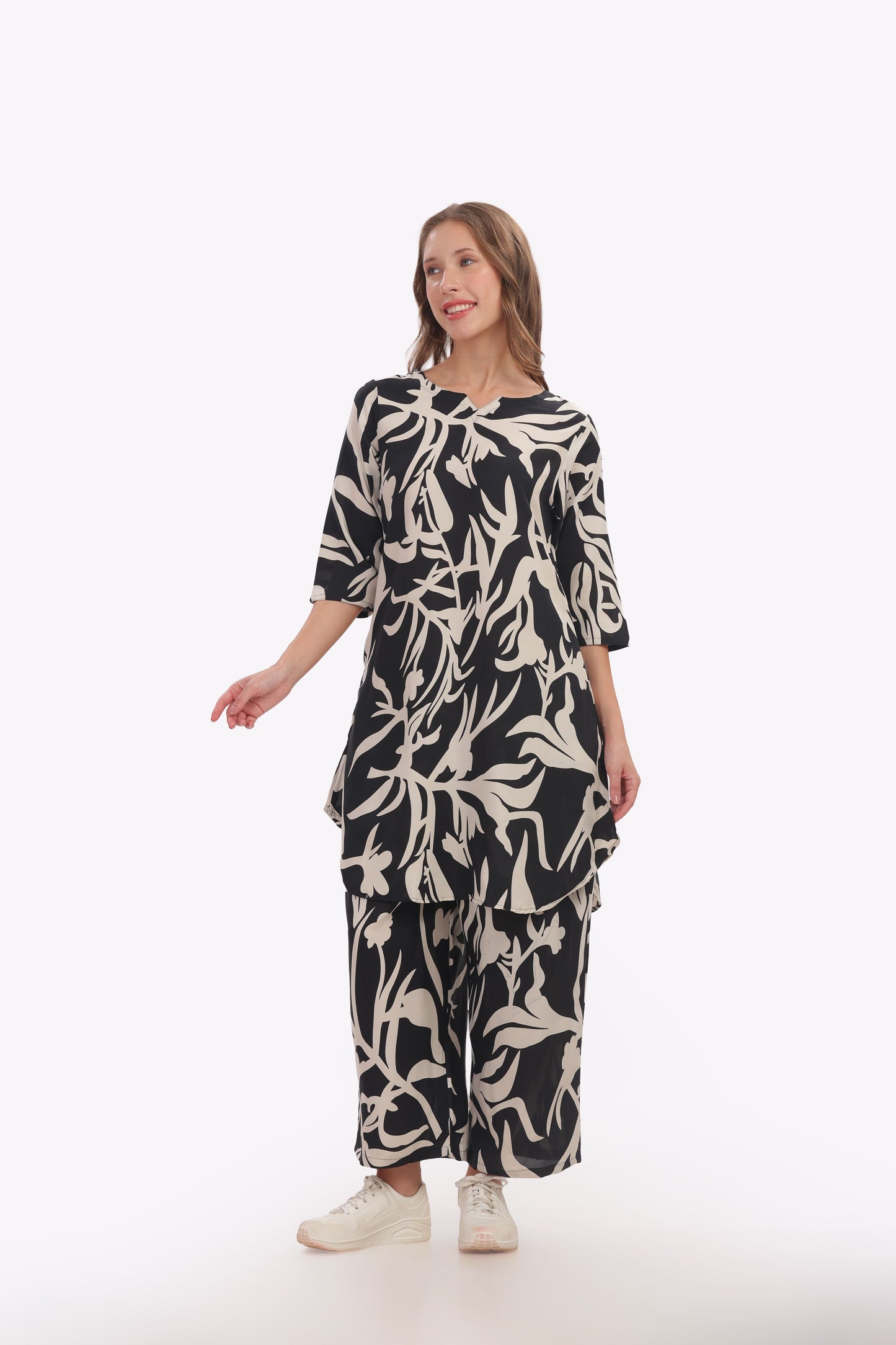 black and white abstract print punjabi co-ordset